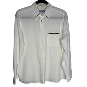 Pendleton Women's Sz 12 Classic White Long Sleeve Button‎ Up Shirt Gold Buttons